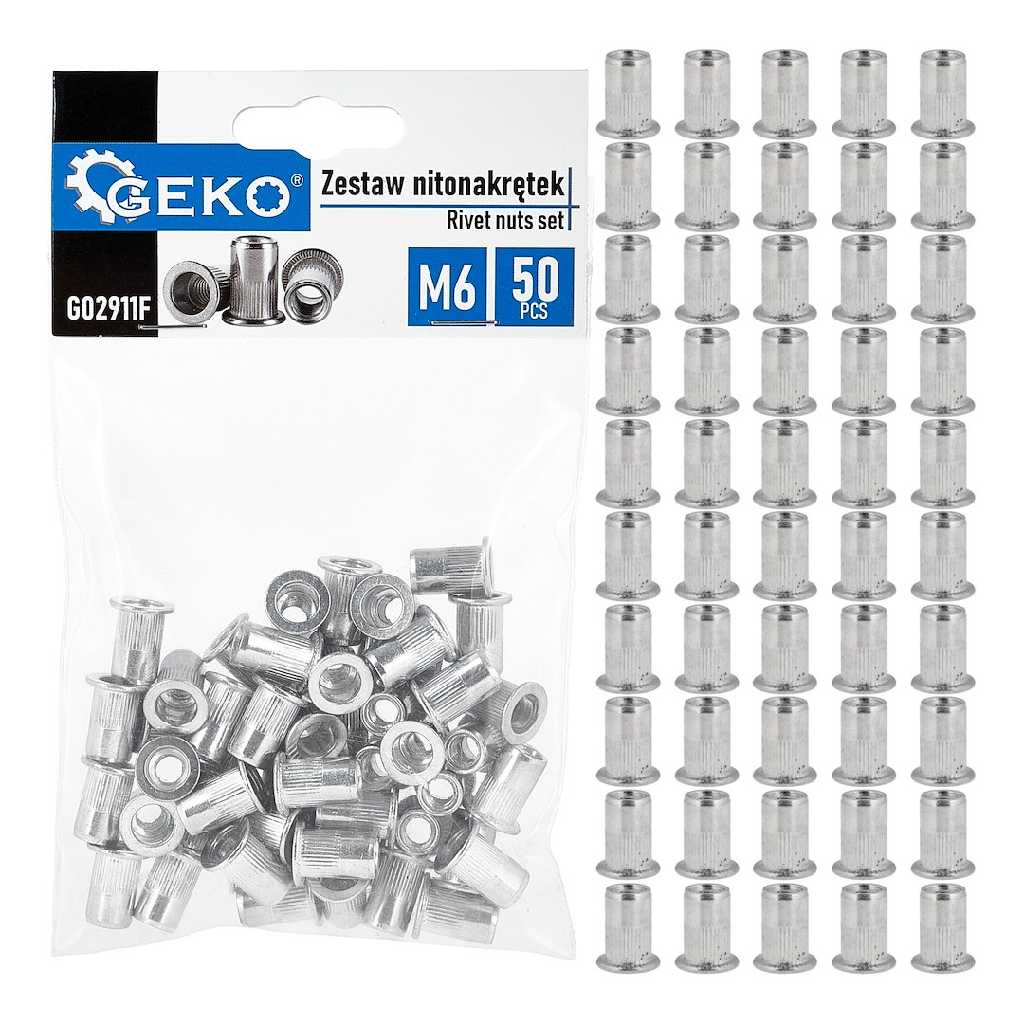 CAJA DE 10 BLISTER DE 50 TUERCAS REMACHABLES ALUMINIO Ø M6 (0,5 - 3,0 MM.)