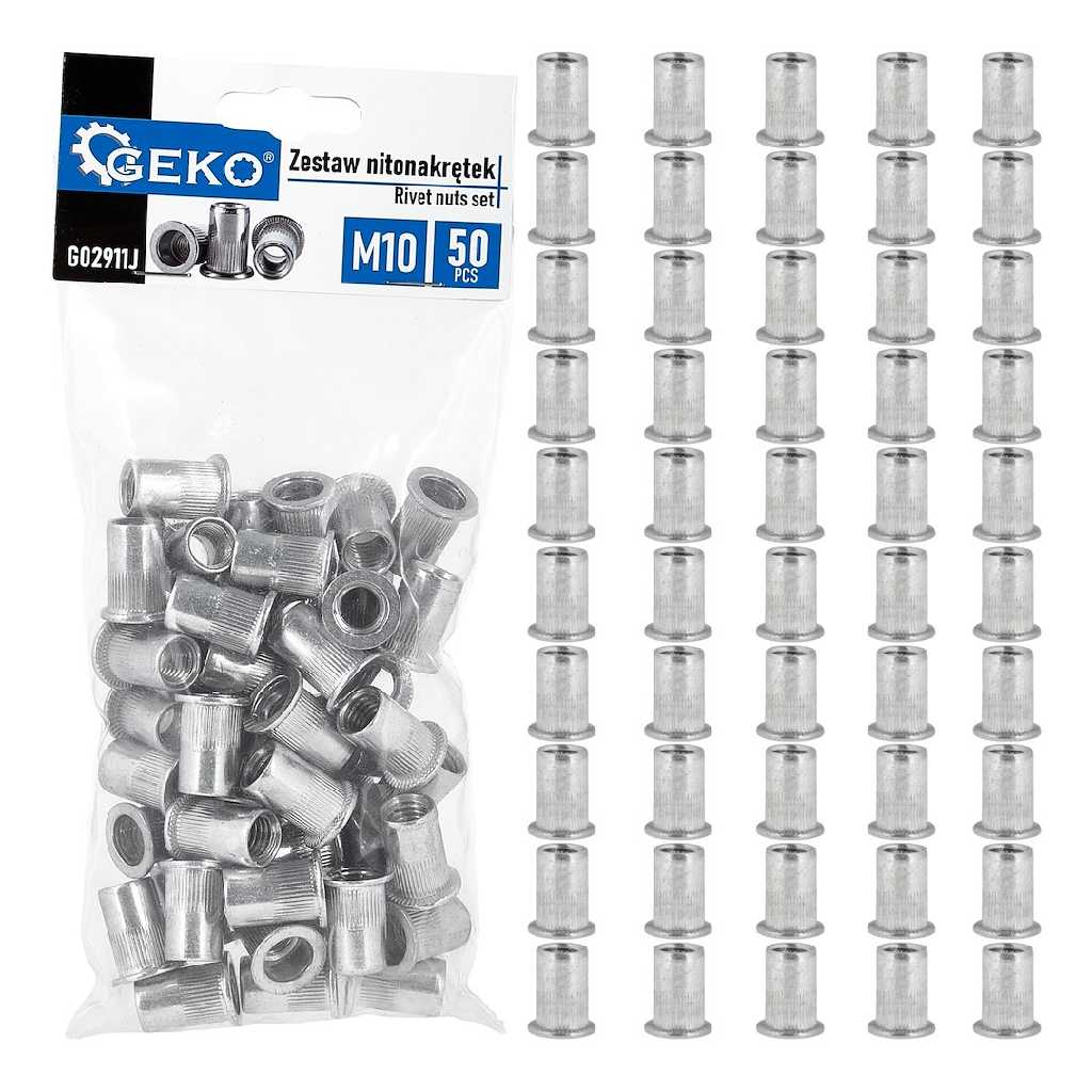 CAJA DE 10 BLISTER DE 50 TUERCAS REMACHABLES ALUMINIO Ø M10 (1,0 - 3,5 MM.)