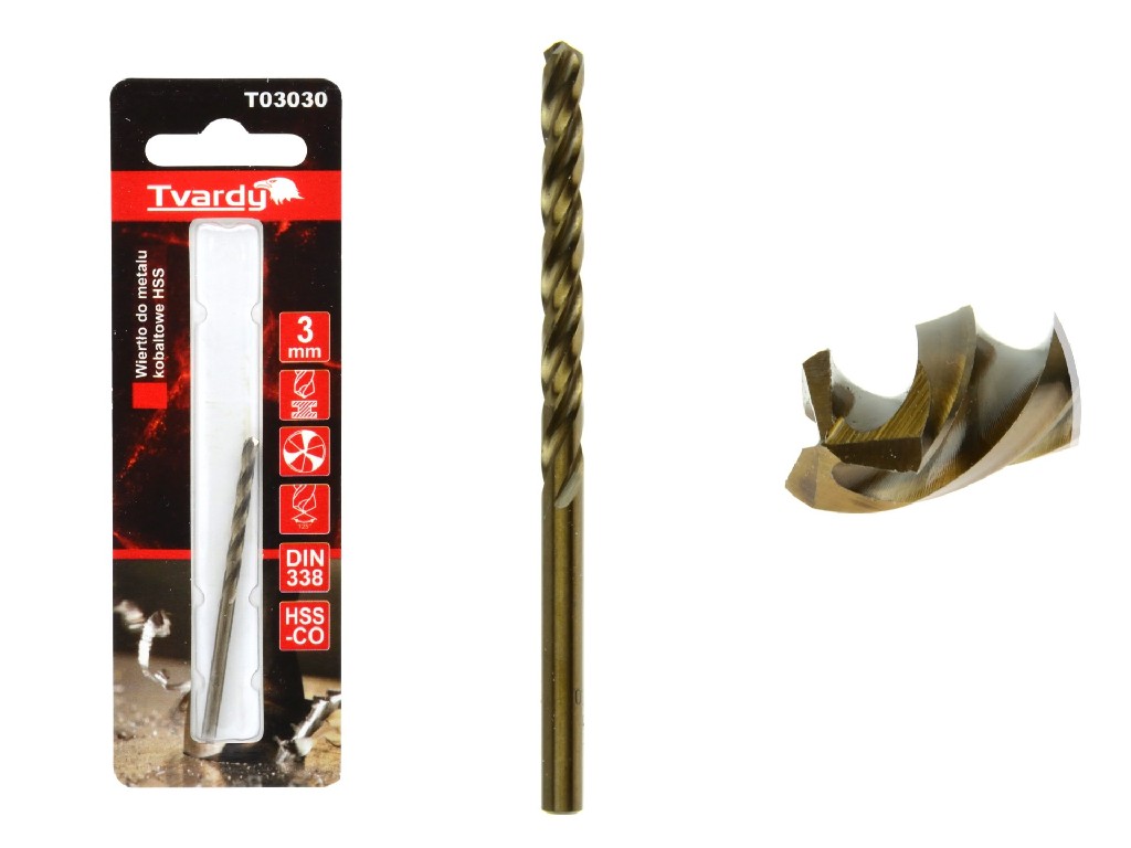 BLISTER DE 1 BROCA ACERO HSS-COBALTO M35 PUNTA TRILABIAL AFILABLE, 3 MM. DIN 338