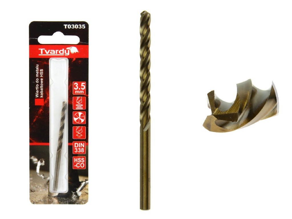 BLISTER DE 1 BROCA ACERO HSS-COBALTO M35 PUNTA TRILABIAL AFILABLE, 3,5 MM. DIN 338