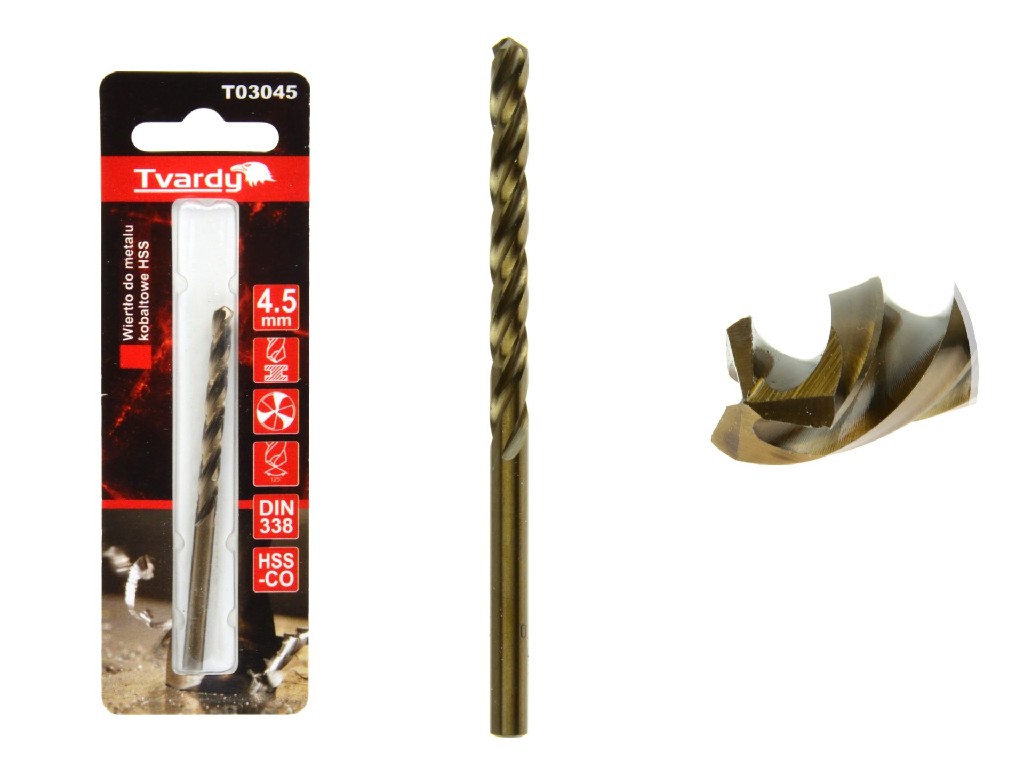 BLISTER DE 1 BROCA ACERO HSS-COBALTO M35 PUNTA TRILABIAL AFILABLE, 4.5 MM. DIN 338