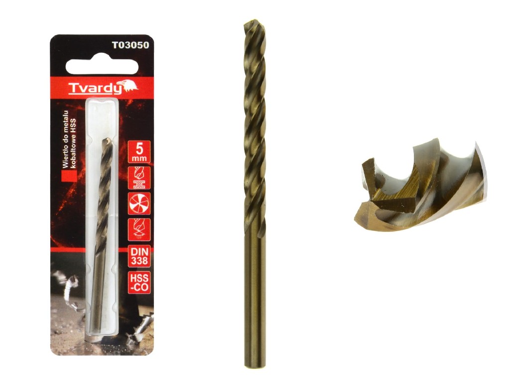 BLISTER DE 1 BROCA ACERO HSS-COBALTO M35 PUNTA TRILABIAL AFILABLE, 5.0 MM. DIN 338