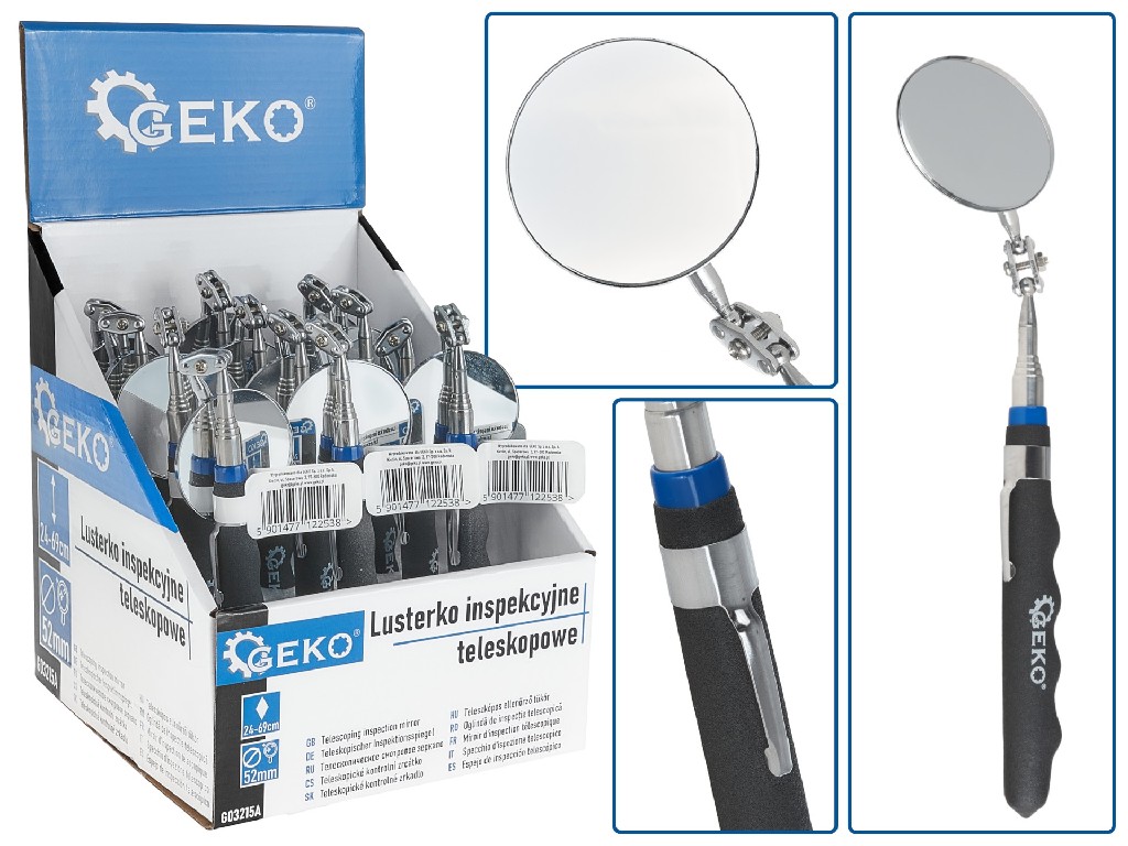 EXPOSITOR DE 12 ESPEJOS TELESCOPICOS ARTICULADOS TIPO BOLIGRAFO , Ø 52 MM X (240 - 690 MM)