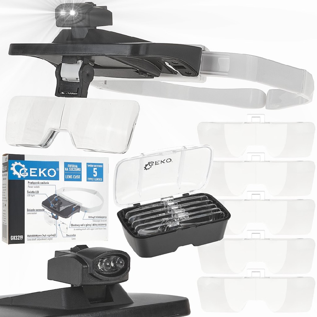 GAFAS CON LUZ LED + 5 PARES DE LENTES DE DIFERENTES GRADUACIONES PARA TRABAJOS DE HOBBY O DE ALTA PRECISIÓN EN JOYERIA O RELOJERIA