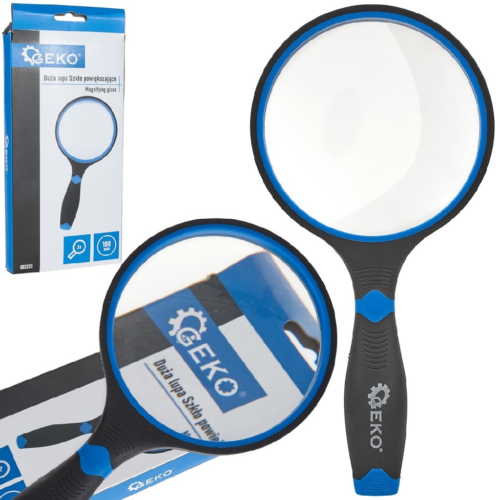 % LUPA DE MANO Ø 100 MM., X3 AUMENTOS,CON MANGO DE GOMA BIMATERIA, GEKO