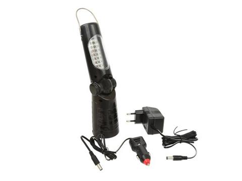 % LAMPARA PORTATIL 21 + 5 LED´S, RECARGABLE 230V. / 12V. ARTICULADA + IMÁN Y GANCHO