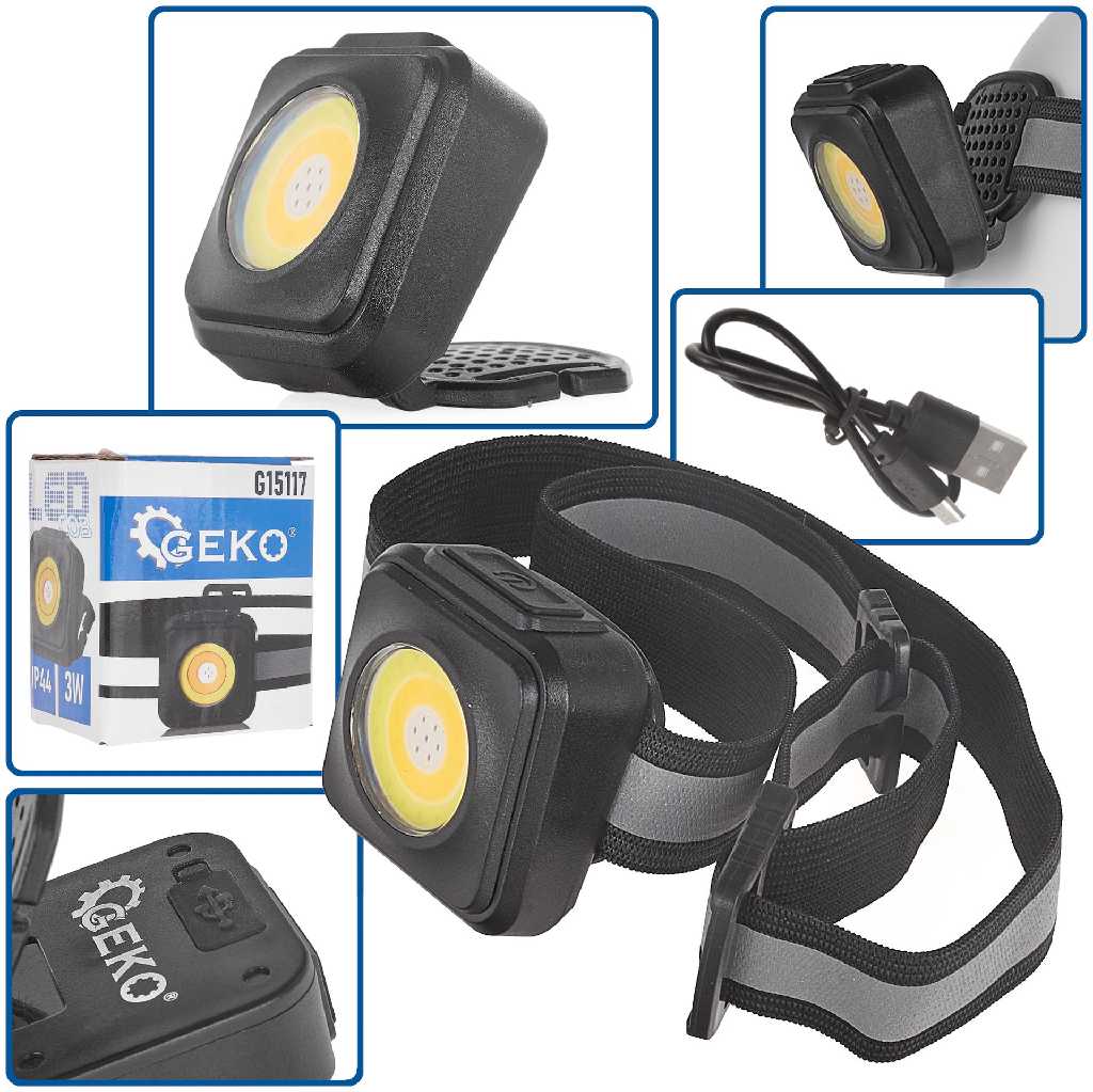 LAMPARA FRONTAL ARTICULADA DE CABEZA LED COB ULTRAPOTENTE 3 W. - 500 LUMENS - IP44 - 500 MAH CARGA POR CABLE USB