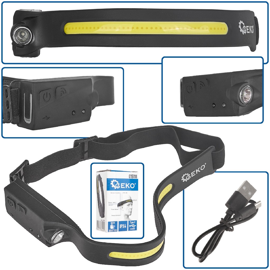% @ LAMPARA FRONTAL LINEAL DE CABEZA LED COB ULTRAPOTENTE 3 W. + 1 W. XPE. - 350 LUMENS - IP44 - 1200 MAH CARGA POR CABLE USB