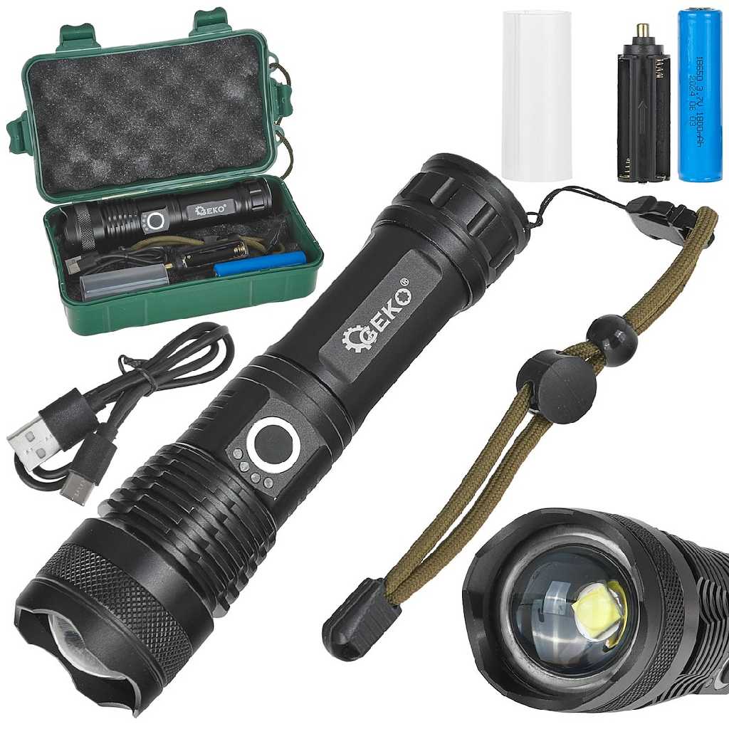 % @ LINTERNA TÁCTICA LED XHP50 - 15 W. - 1.800 MAH. - 1.500 LM. - IPX8
