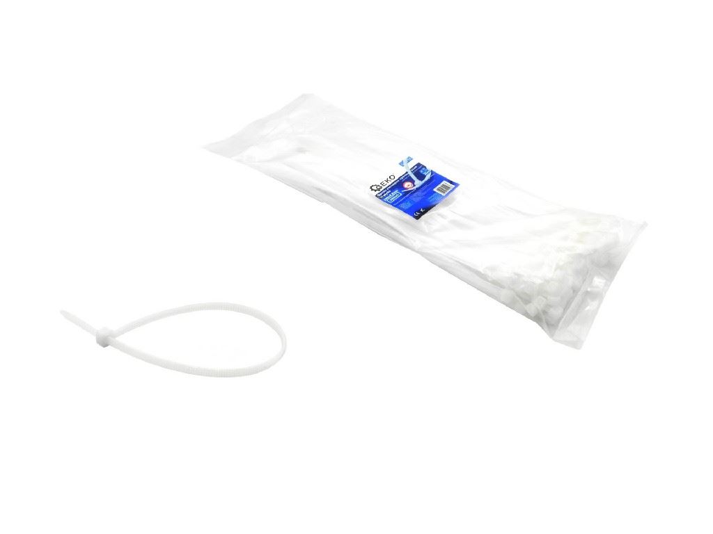 BLISTER 100 BRIDAS DE NYLON BLANCAS CON FILTRO UV. 3,6 X 180 MM.