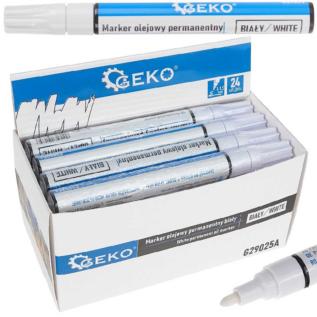 % CAJA EXPOSITORA DE 24 ROTULADORES PERMANENTES AL OLEO BLANCO PARA MARCADO DE NEUMÁTICOS - IMPERMEABLES - APTOS TAMBIEN PARA VIDRIO Y PLÁSTICOS