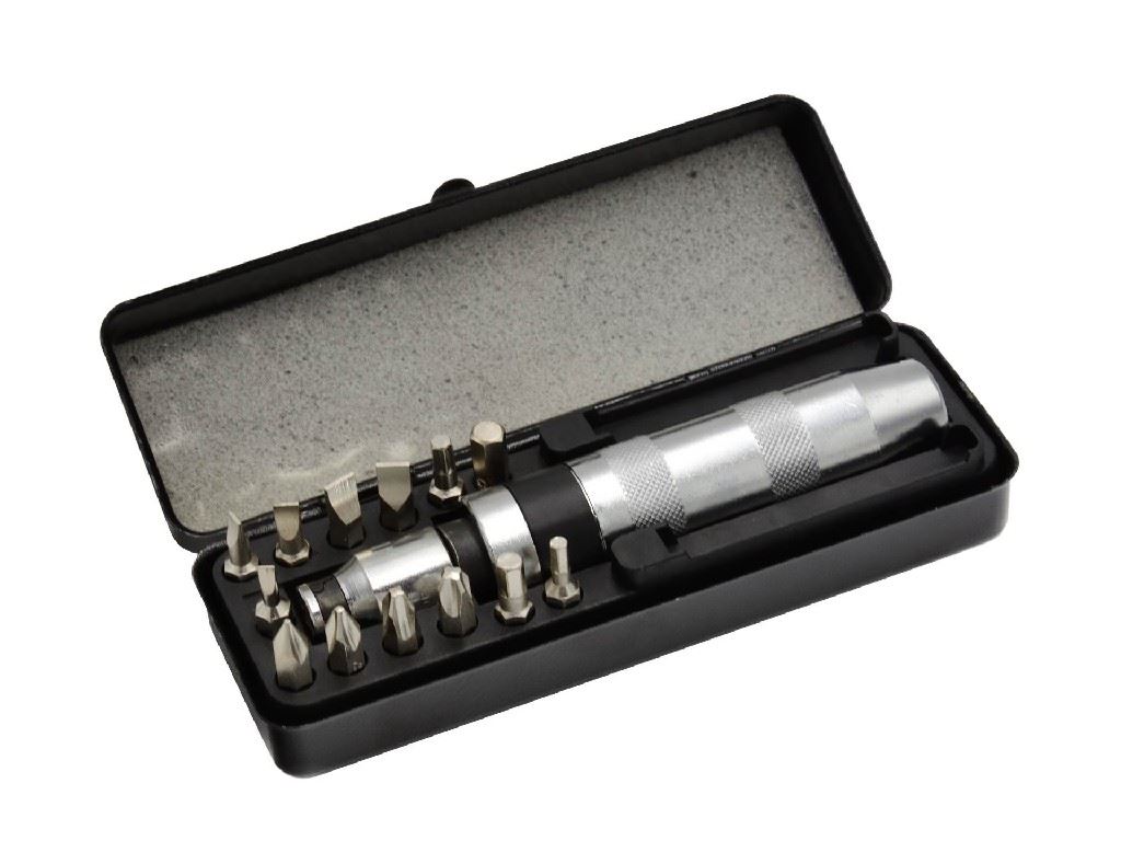 ESTUCHE METÁLICO DE DESTORGOLPE + 13 PUNTAS (PL4 - PL5 - PL6 - PL8 - PL9 / H4 - H5 - H6 - H8 / PH1 - PH2 - PH3 - PH4)