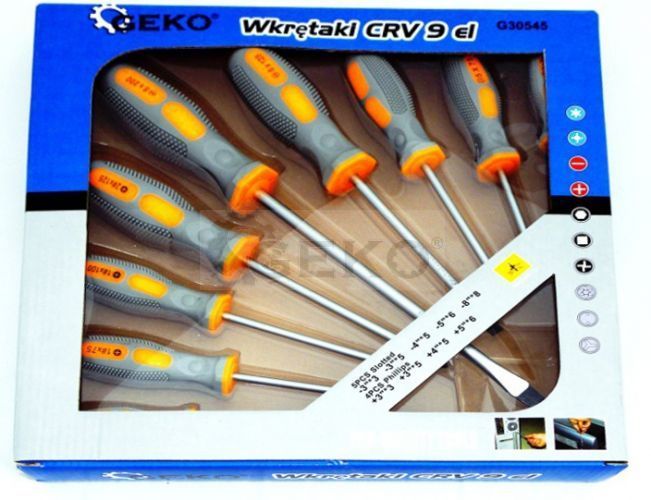 ESTUCHE 9 DESTORNILLADORES PLANOS Y PHILLIPS CON MANGO BIMATERIA GRIS/NARANJA GRAN AGARRE (PL8 X 200 - PL6 X 125 - PL5 X 100 - PL5 X 75 - PL3 X 75 MM. - PH2 X 125 - PH1 X 100 - PH1 X 75 - PH0 X 75 M