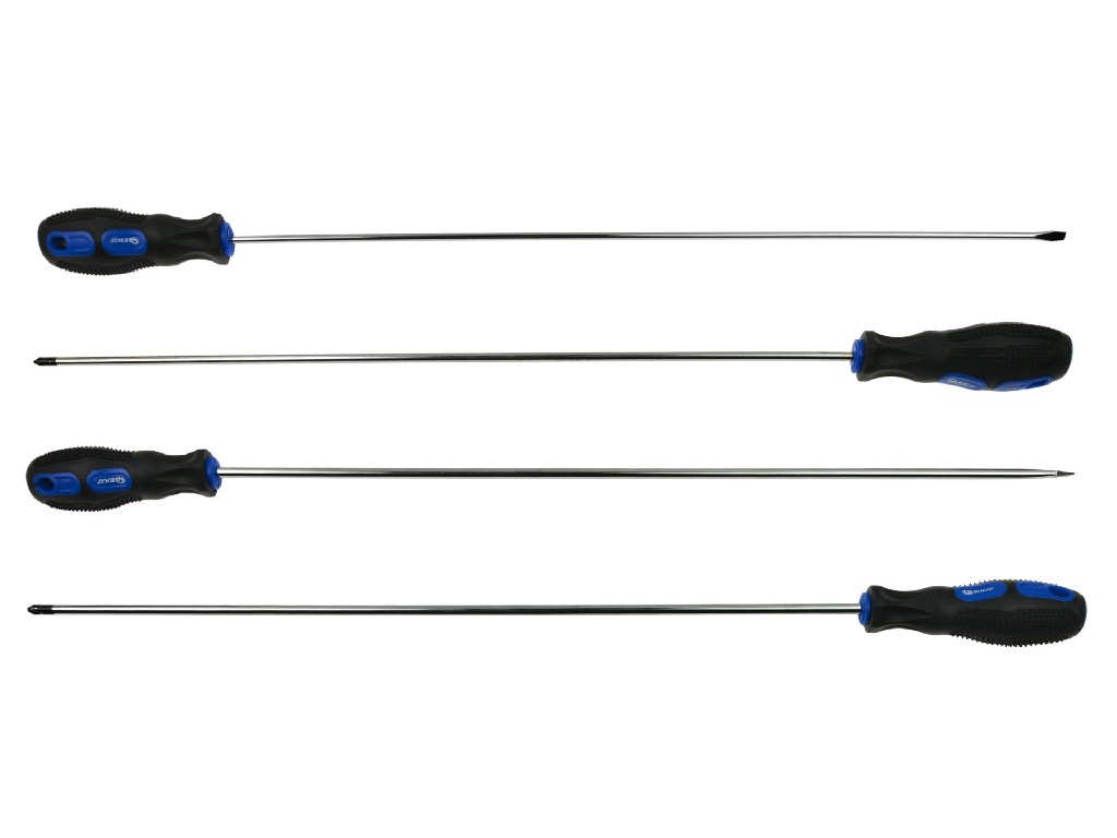 % BLISTER DE 4 DESTORNILLADORES EXTRALARGOS PLANOS Y PHILLIPS, 450 MM