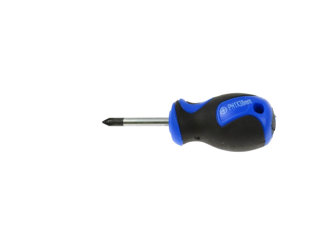 DESTORNILLADOR PHILLIPS, PH1 X 38 MM., MANGO BICOMPONENTE, PUNTA REFORZADA