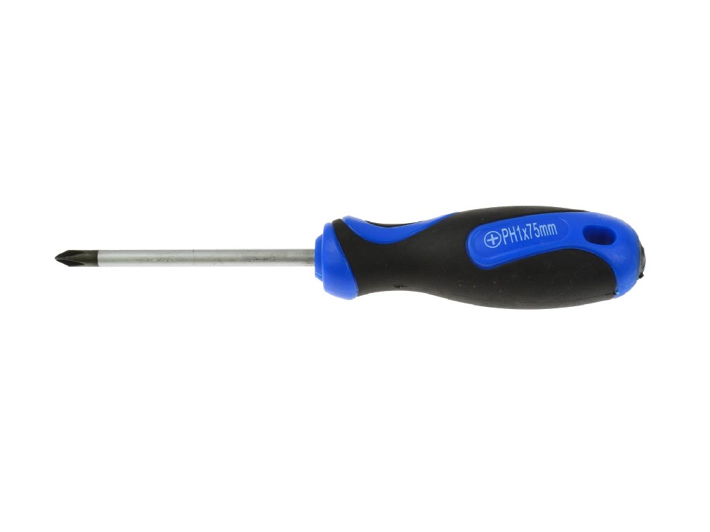 % DESTORNILLADOR PHILLIPS PH1X75 MM., MANGO BICOMPONENTE, PUNTA REFORZADA