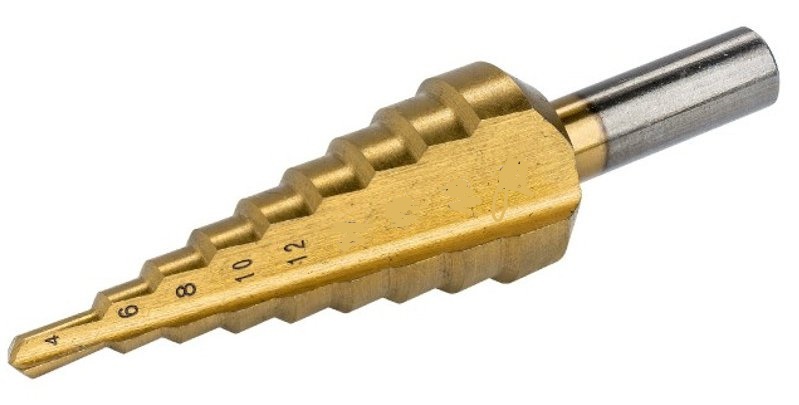 % BROCA CÓNICA ESCALONADA, Ø 4 - 12 MM., RECUBIERTA DE TITANIO