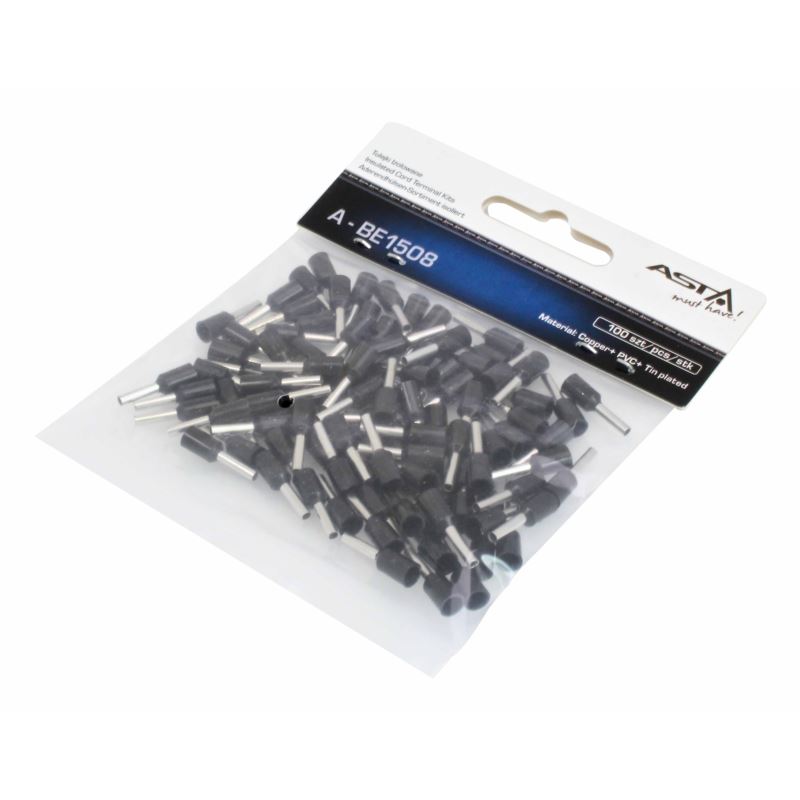 % BLISTER 100 CASQUILLOS DE CONEXION AISLADOS AWG (1.5 MM2) NEGRO
