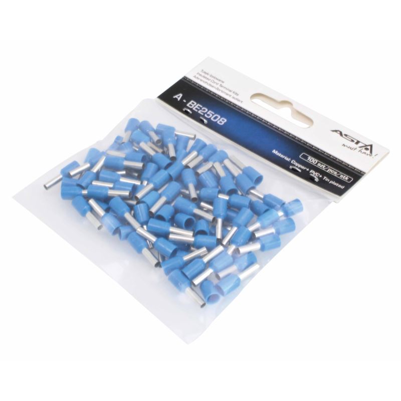 BLISTER 100 CASQUILLOS DE CONEXION AISLADOS AWG (2,5 MM2) AZUL