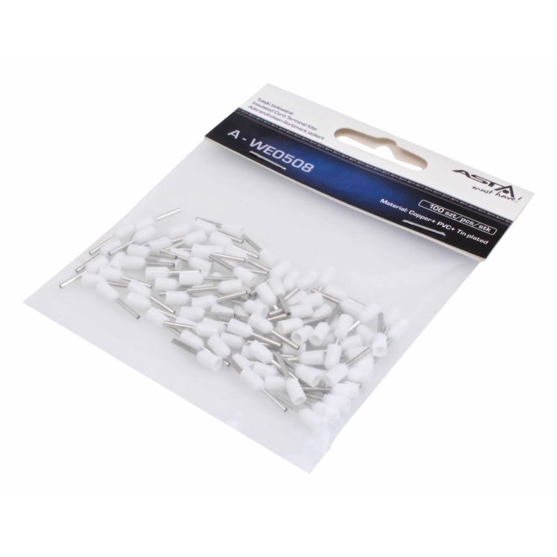BLISTER 100 CASQUILLOS DE CONEXION AISLADOS AWG (0.5 MM2) BLANCO