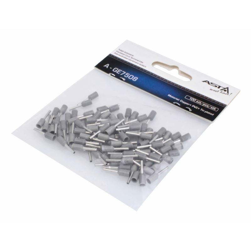 % BLISTER 100 CASQUILLOS DE CONEXION AISLADOS AWG (0,75 MM2) GRIS