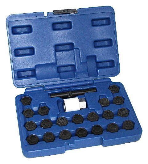 ESTUCHE 20 VASOS CON PUNTA MULTIFORMA PARA DESMONTAJE DE BLOQUEO DE LLANTA ORIGINALES AUDI + VASO 1/2
