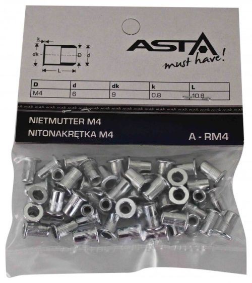 BLISTER 50 TUERCAS REMACHABLES ACERO/CARBONO Ø M4