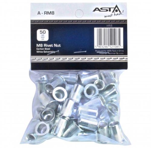 BLISTER 50 TUERCAS REMACHABLES ACERO/CARBONO Ø M8