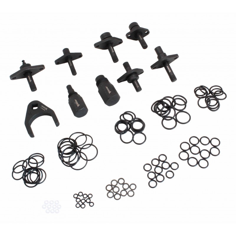 ESTUCHE DE 9 ADAPTADORES DE COMPROBACION DE BOMBA DE ALTA PRESION COMMON-RAIL + 100 JUNTAS TORICAS DE RECAMBIO, ADECUADO PARA BOSCH-DELPHI-DENSO-SIEMENS