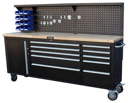 > MESA DE TALLER MOVIL CON 10 CAJONES + ARMARIO Y PANEL PERFORADO (2134 X 486 X