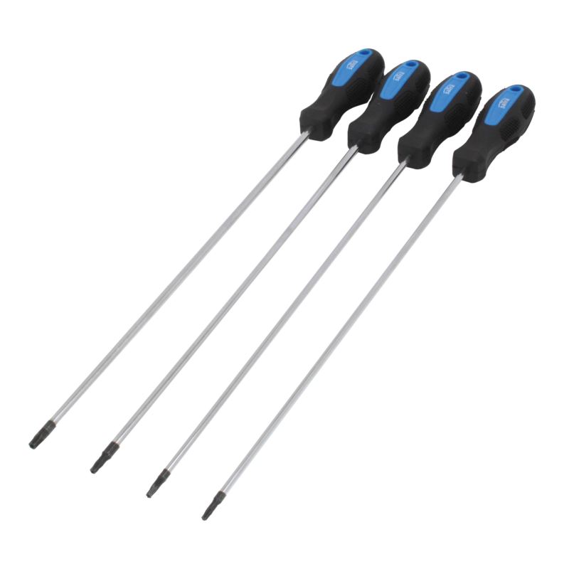 % BLISTER 4 DESTORNILLADORES TORX EXTRALARGOS ( T15 - T20 - T25 - T30 X 450 MM.) CON MANGO ERGONÓMICO BIMATERIA