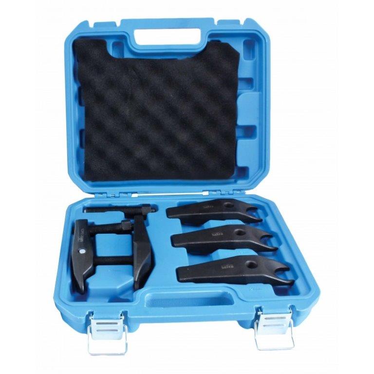 ESTUCHE DE EXTRACTOR DE ROTULAS CON 4 PCS INTERCAMBIABLES DE VARIOS TAMAÑOS ( 24/27/32/36 MM.) + 2 HUSILLOS : PLANO( 100 MM.) Y CON BOLA (124 MM.) / RANGO DE TRABAJO: 17 - 114 MM.