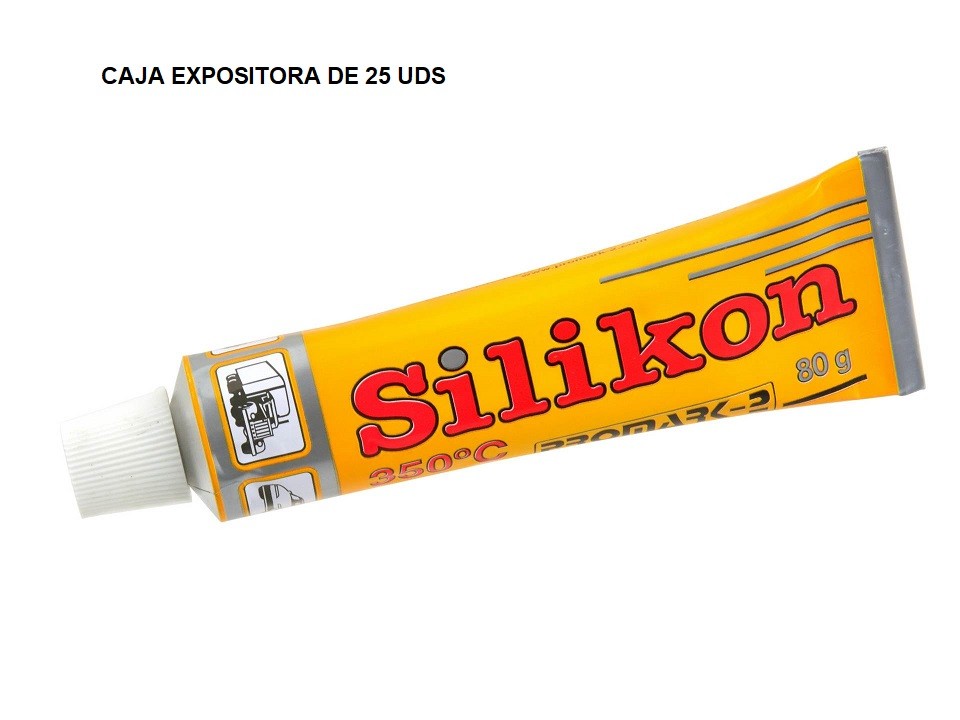 CAJA 25 BOTES 80 GRS. DE SILICONA ROJA RESISTENTE A ALTAS TEMPERATURAS ( MAX. 350º C) PARA SELLADO DE JUNTAS DE CARTER - CAJA DE CAMBIO Y ENGRANAJE Y TUBOS DE ESCAPE DE VEHICULOS