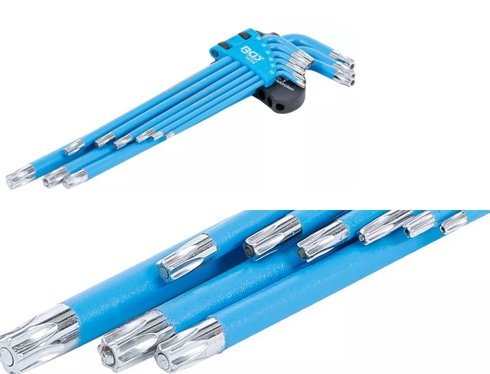 BLISTER 9 LLAVES ACODADAS TORX/TORX-H  EXTRALARGAS MAGNETICAS (T10H - T50H)