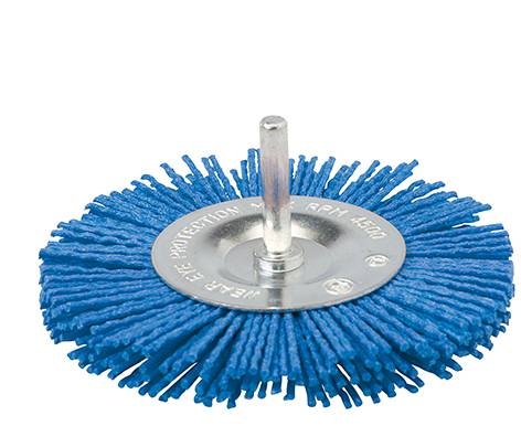 CEPILLO DE NYLON FINO PARA MATERIALES BLANDOS, CIRCULAR Ø 100 MM. CON VASTAGO 6 MM.