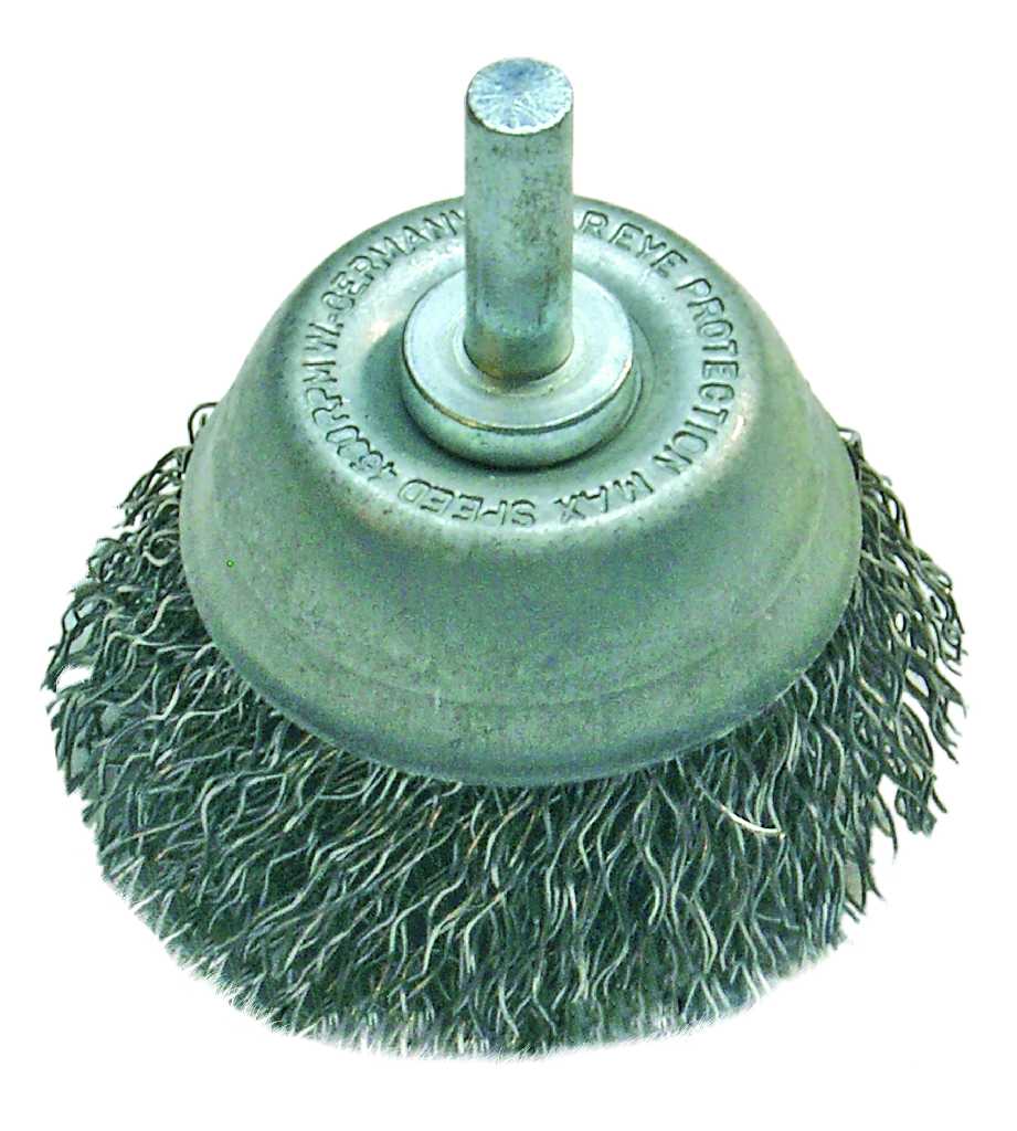 % CEPILLO DE ALAMBRE DE ACERO INOXIDABLE, TIPO COPA, Ø 75 MM C/VASTAGO Ø 6 MM