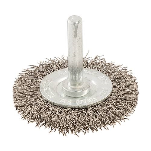 % CEPILLO CIRCULAR DE ACERO INOXIDABLE Ø 50 MM., CON CERDAS DE ACERO ELÁSTICO INOXIDABLE DE Ø 0,3 MM.