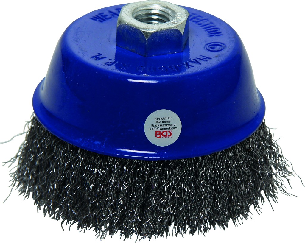 % CEPILLO DE ALAMBRE ACERO LATONADO TIPO CORONA, Ø 125  X 67 MM., VASTAGO M14 X 2 MM.