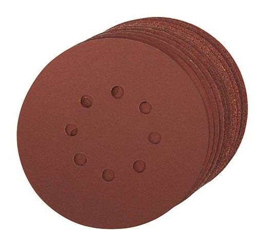 BLISTER 10 DISCOS DE LIJA  AUTOADHERENTE DE 8 AGUJEROS Ø 150 MM. ABRASIVOS DE OXIDO DE ALUMINIO PARA LIJADORA ORBITAL, 4 X 60 GR.- 2 X 80 GR. - 2 X 120 GR. - 2 X 140 GR.