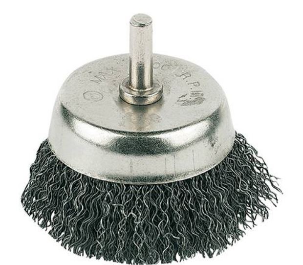% CEPILLO DE COPA  DE ALAMBRE DE ACERO ONDULADO Ø 50 MM., CON CERDAS DE ACERO ELÁSTICO DE Ø0,3 MM